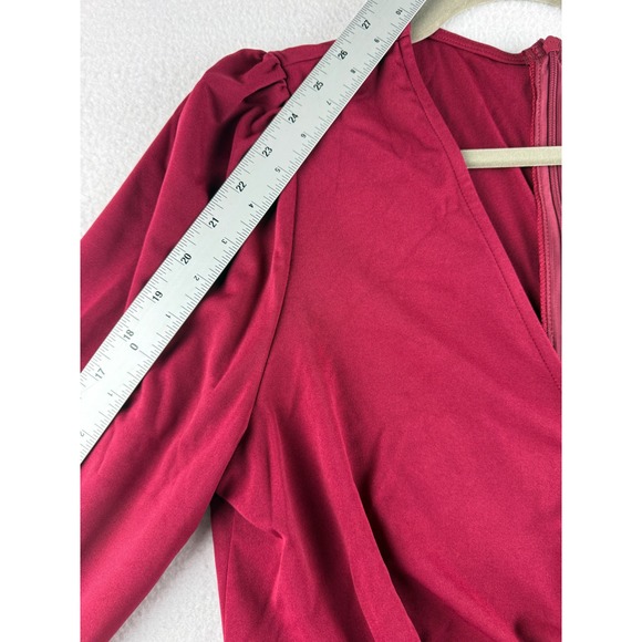 Cupshe Burgundy Ruched Wrap V-Neck Long Sleeve Ruffle Mini Dress CAA05A3L045JJ L - Picture 12 of 15
